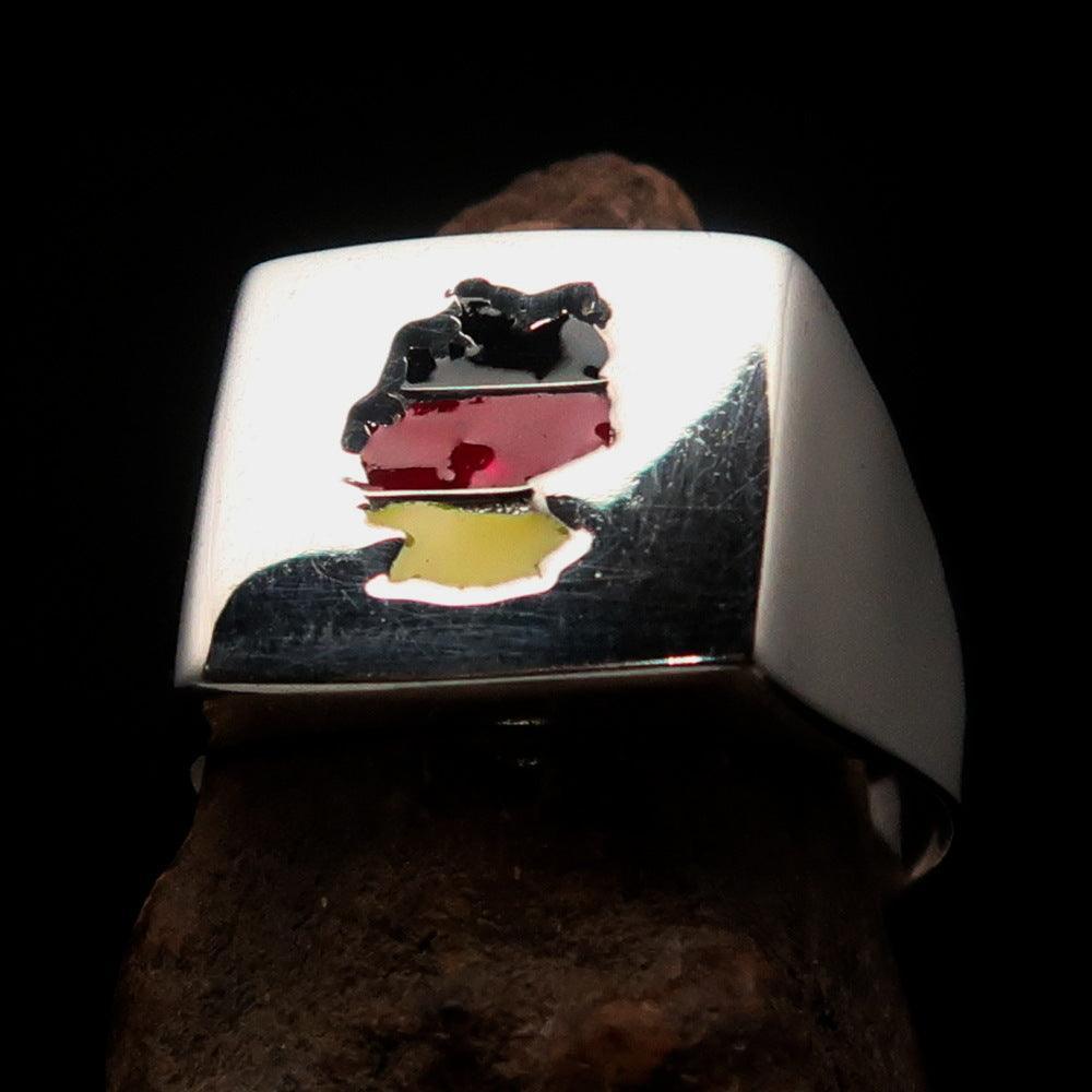 Excellent crafted Men's National Flag Ring Germany - Sterling Silver - BikeRing4u