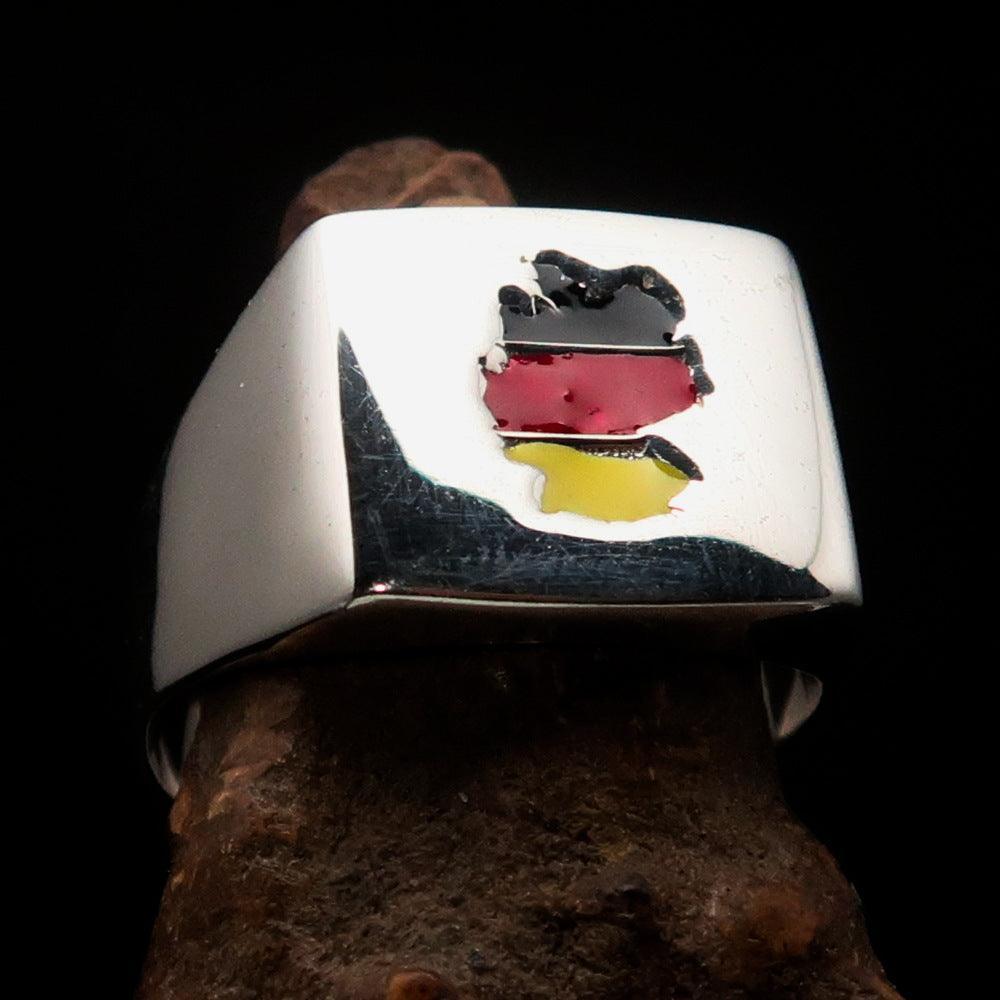Excellent crafted Men's National Flag Ring Germany - Sterling Silver - BikeRing4u