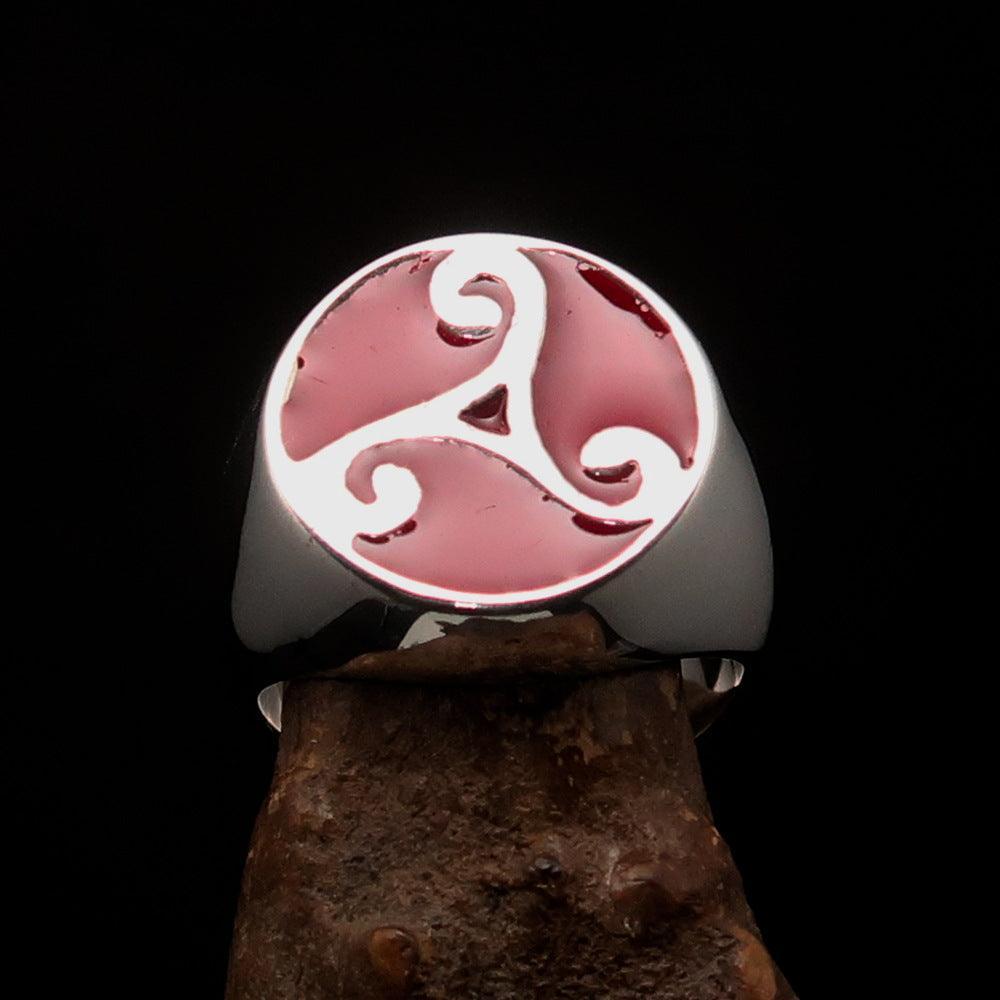 Perfectly crafted Men's Celtic Triade Ring red Triskele - Sterling Silver - BikeRing4u