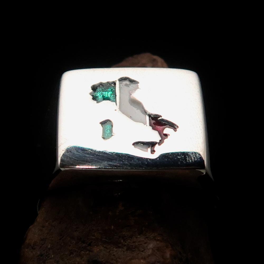 Excellent crafted Men's Italian Flag Ring Italy - Sterling Silver - BikeRing4u