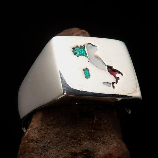 Excellent crafted Men's Italian Flag Ring Italy - Sterling Silver - BikeRing4u