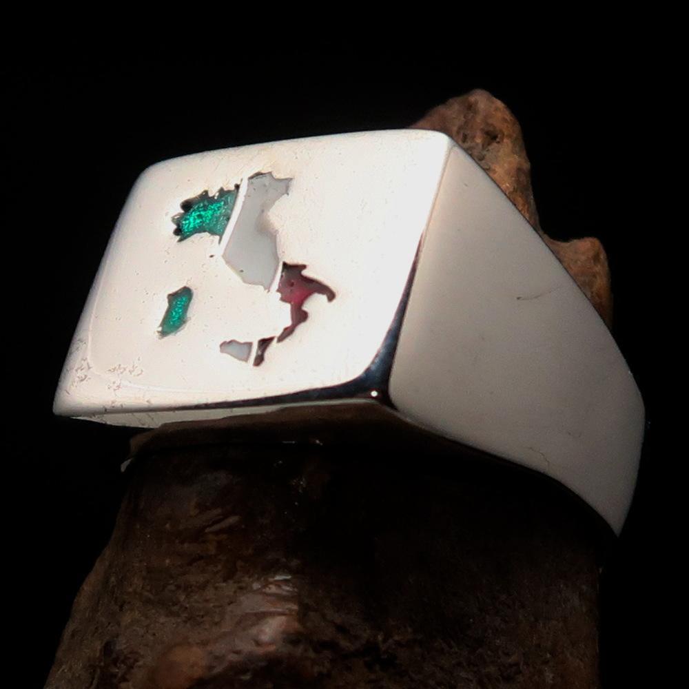 Excellent crafted Men's Italian Flag Ring Italy - Sterling Silver - BikeRing4u