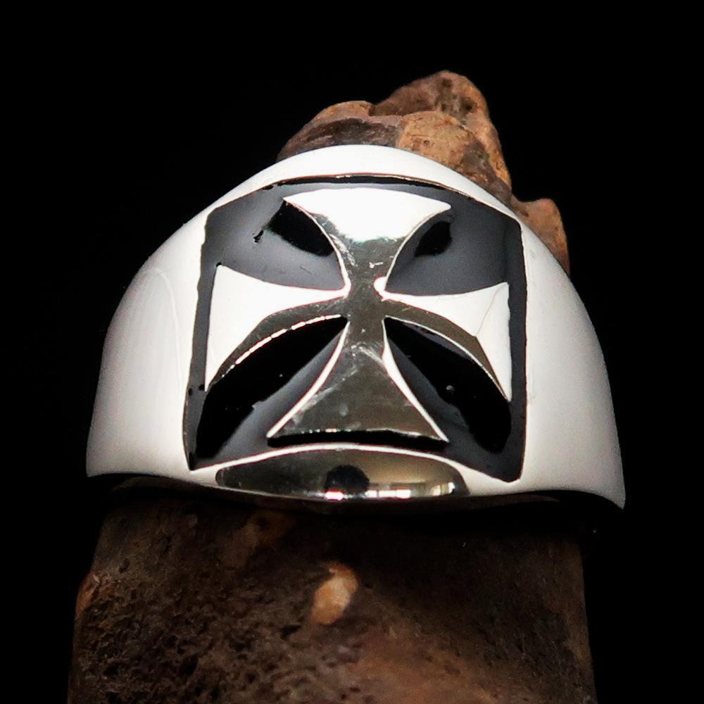 Excellent crafted Men's Iron Cross Biker Ring Black - Sterling Silver - BikeRing4u