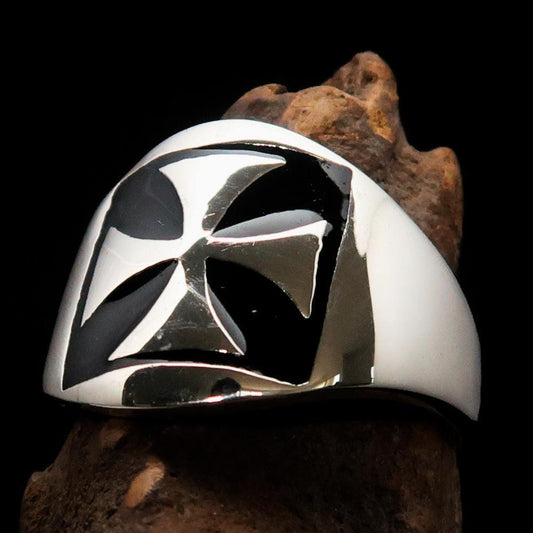 Excellent crafted Men's Iron Cross Biker Ring Black - Sterling Silver - BikeRing4u