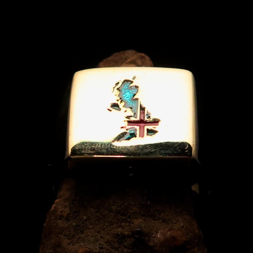Excellent crafted Men's Union Jack Flag Ring Great Britain UK - Solid Brass - BikeRing4u