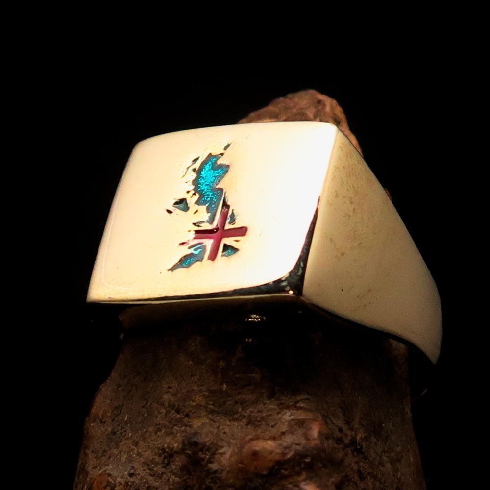 Excellent crafted Men's Union Jack Flag Ring Great Britain UK - Solid Brass - BikeRing4u