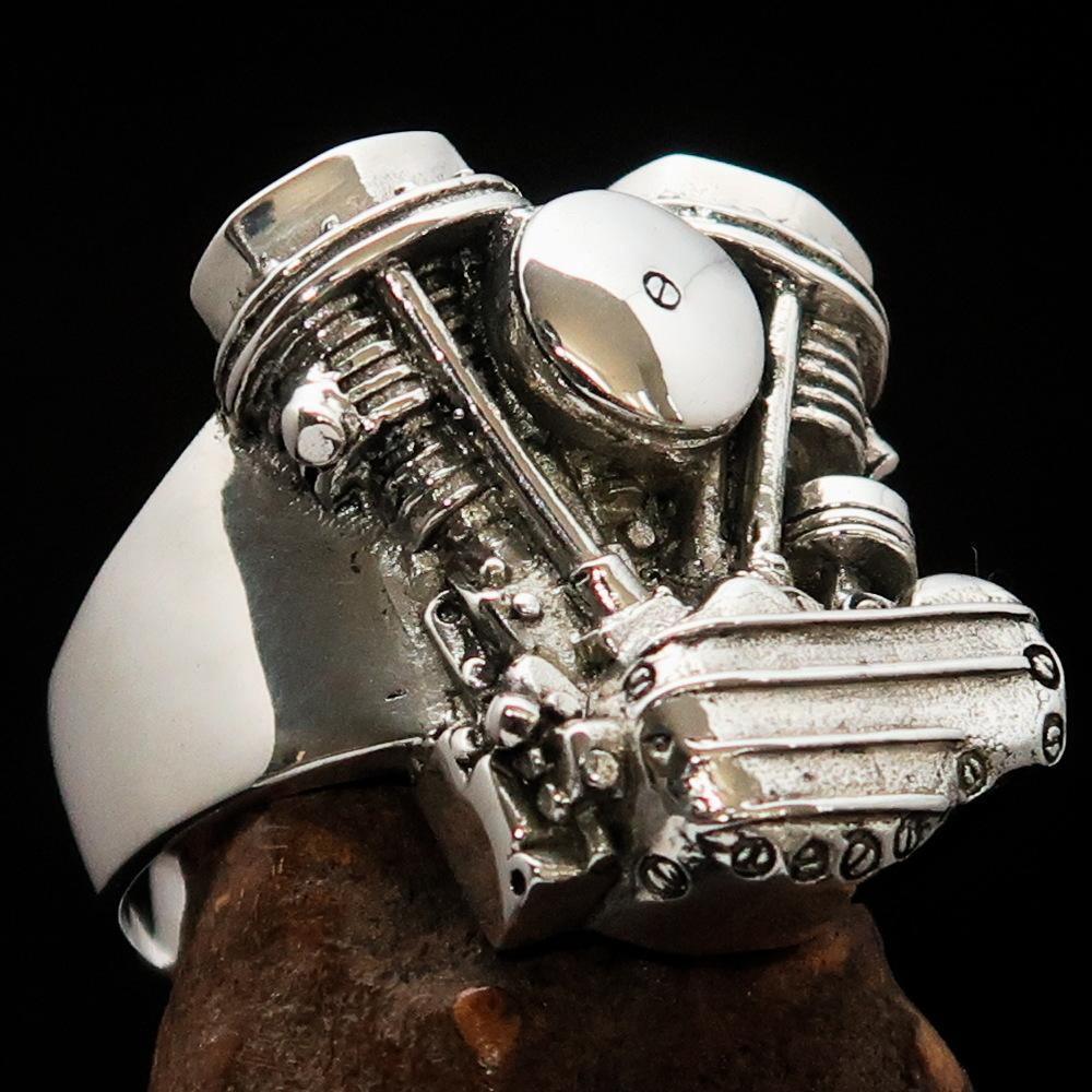 Excellent crafted Men's Panhead Engine Biker Ring - Sterling Silver - BikeRing4u