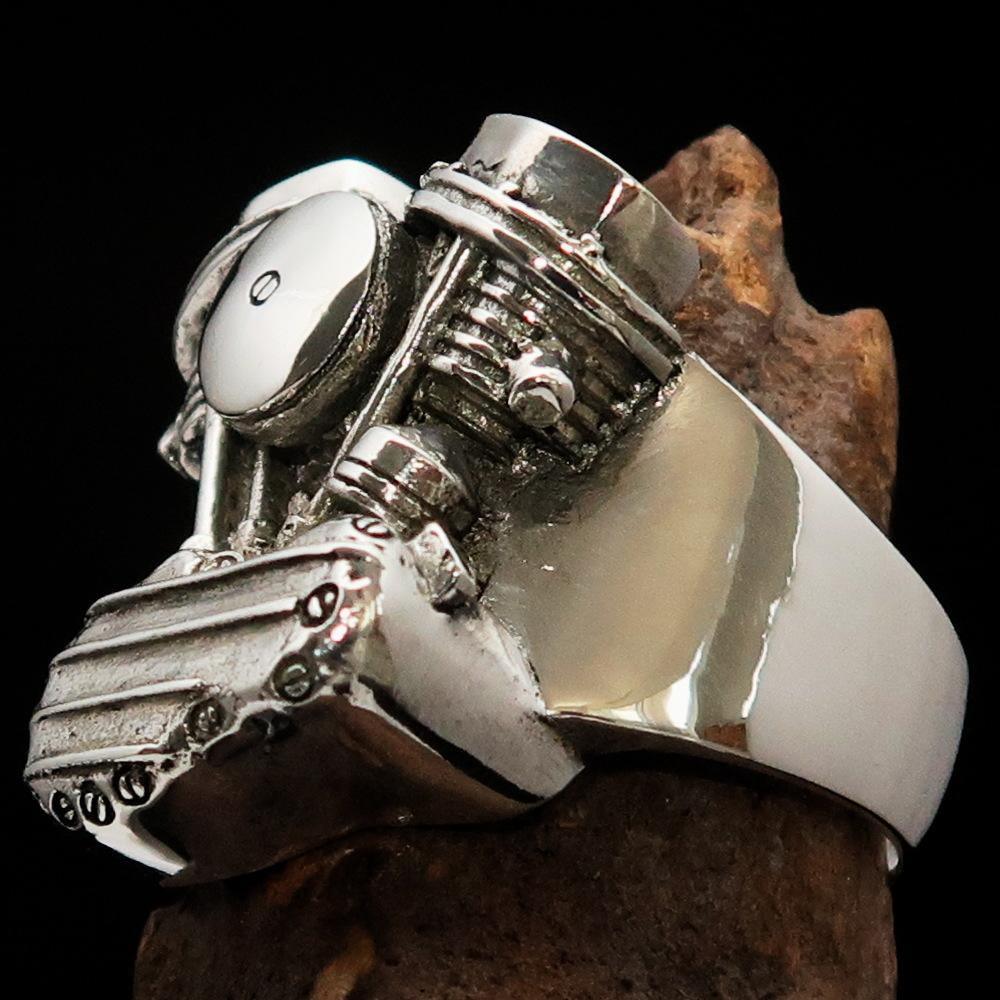 Excellent crafted Men's Panhead Engine Biker Ring - Sterling Silver - BikeRing4u