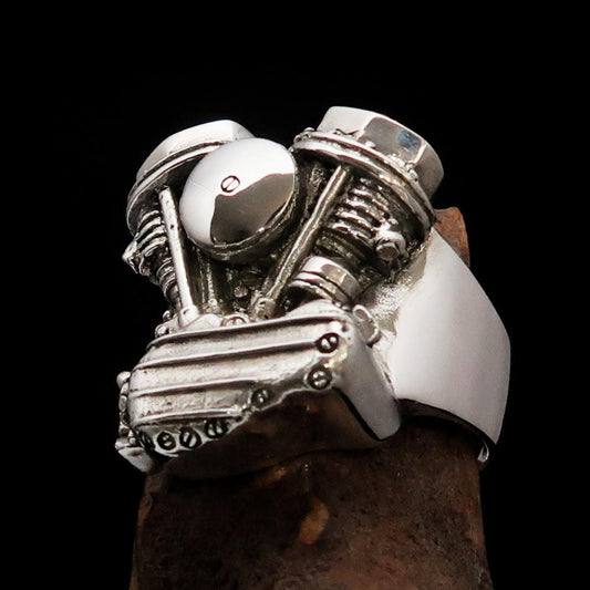 Excellent crafted Men's Panhead Engine Biker Ring - Sterling Silver - BikeRing4u