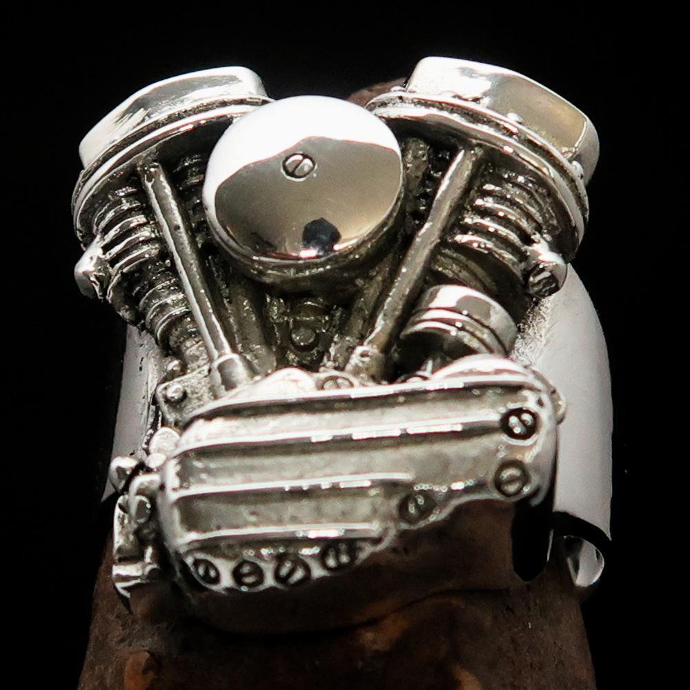 Excellent crafted Men's Panhead Engine Biker Ring - Sterling Silver - BikeRing4u