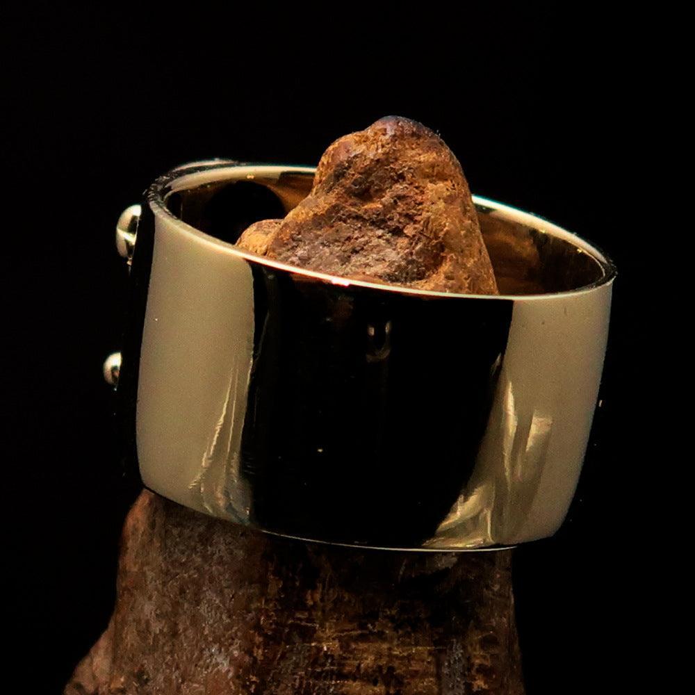 Excellent crafted Outlaw red 1% Jolly Roger Skull Band Ring - solid Brass - BikeRing4u