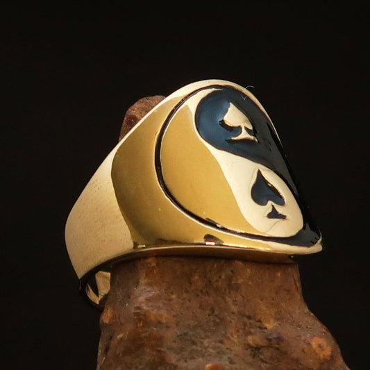 Excellent crafted Men's black Spades Yin Yang Poker Ring - solid Brass - BikeRing4u