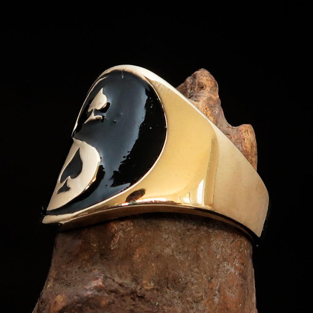 Excellent crafted Men's black Spades Yin Yang Poker Ring - solid Brass - BikeRing4u