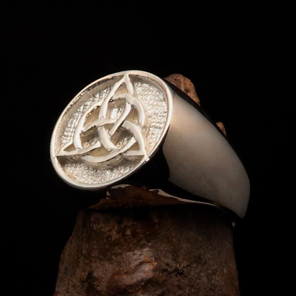 Nicely crafted Men's Triquetra Ring Celtic Triskelion Knot - two tone Sterling Silver - BikeRing4u