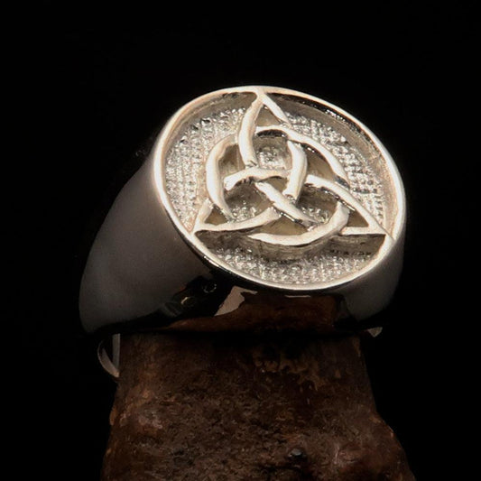 Nicely crafted Men's Triquetra Ring Celtic Triskelion Knot - two tone Sterling Silver - BikeRing4u