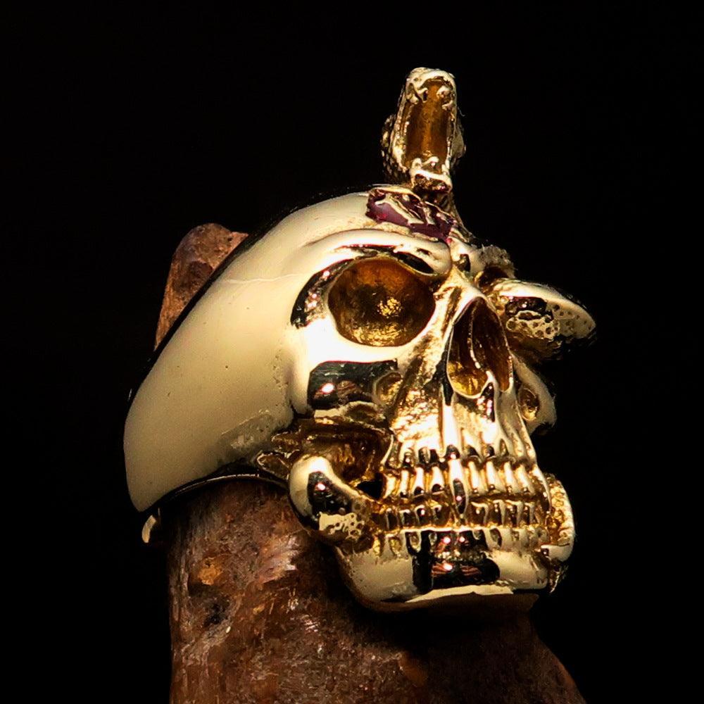 Excellent crafted Men's red 1% Snake Skull Outlaw Biker Ring - solid Brass - BikeRing4u