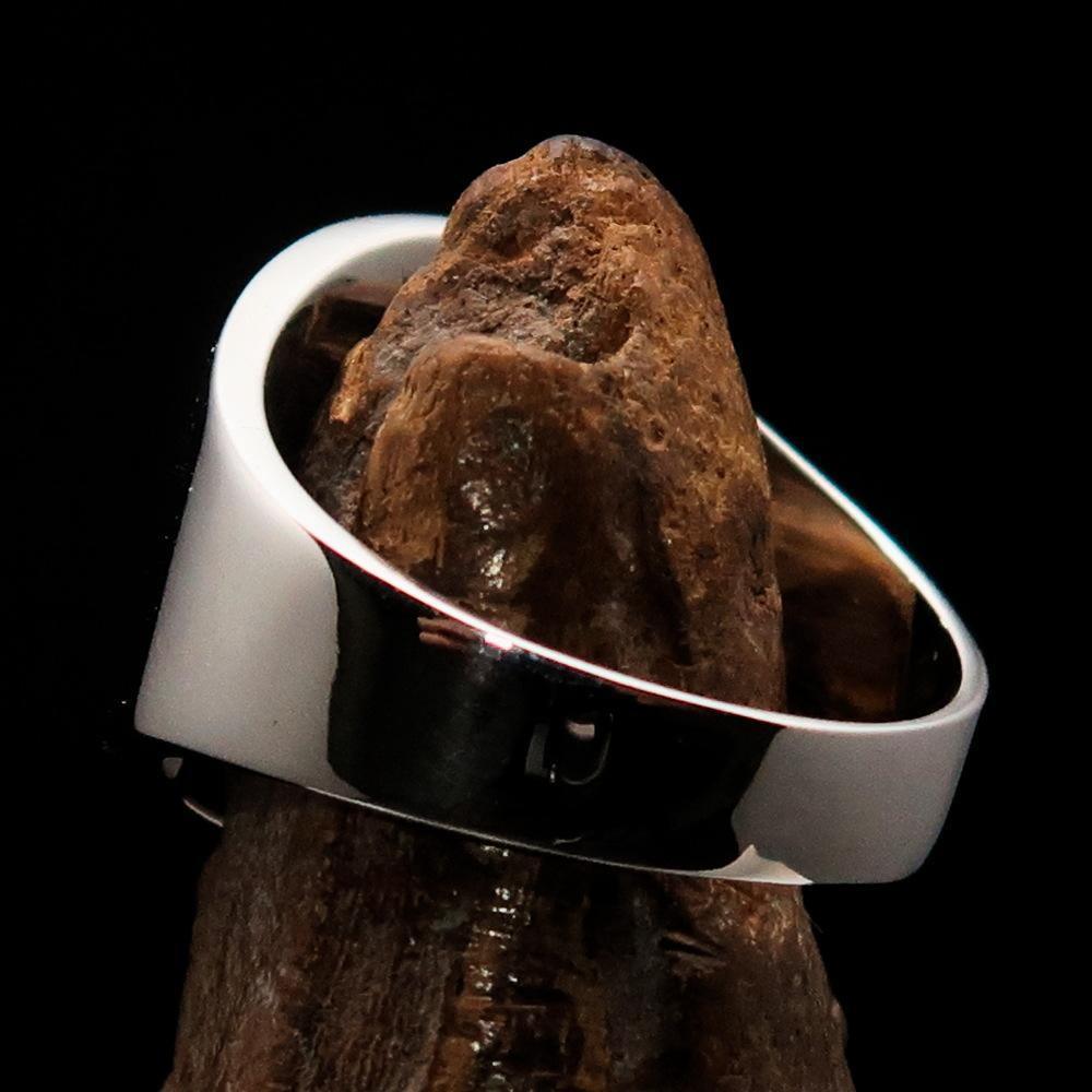 Excellent crafted Men's big black Egyptian Ankh Cross Ring - Sterling Silver - BikeRing4u
