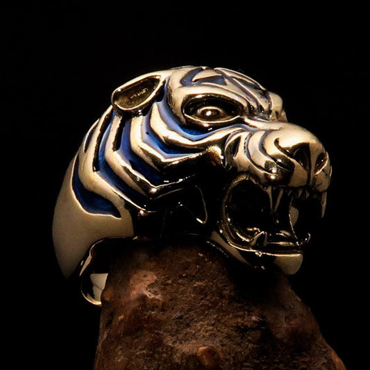 Excellent crafted Men's Animal Ring blue Male Tiger - Brass - BikeRing4u