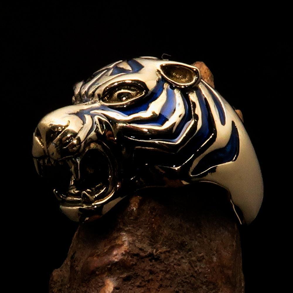 Excellent crafted Men's Animal Ring blue Male Tiger - Brass - BikeRing4u