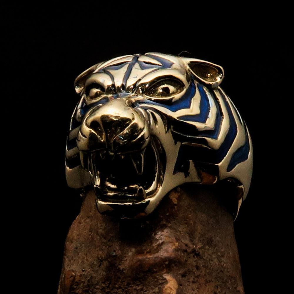 Excellent crafted Men's Animal Ring blue Male Tiger - Brass - BikeRing4u
