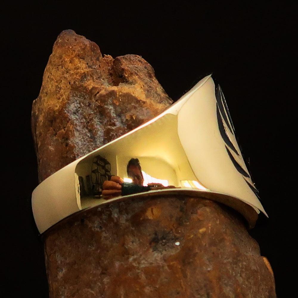 Nicely crafted Men's Claddagh Pinky Ring black winged heart Star Moon - solid Brass - BikeRing4u