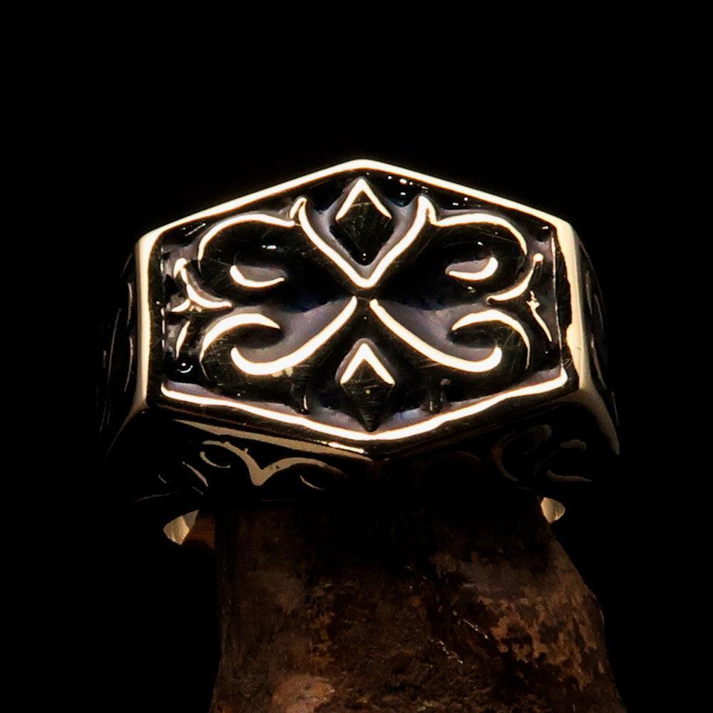 Excellent crafted Men's Medieval Ring black Oriental Crest Solid Brass - BikeRing4u
