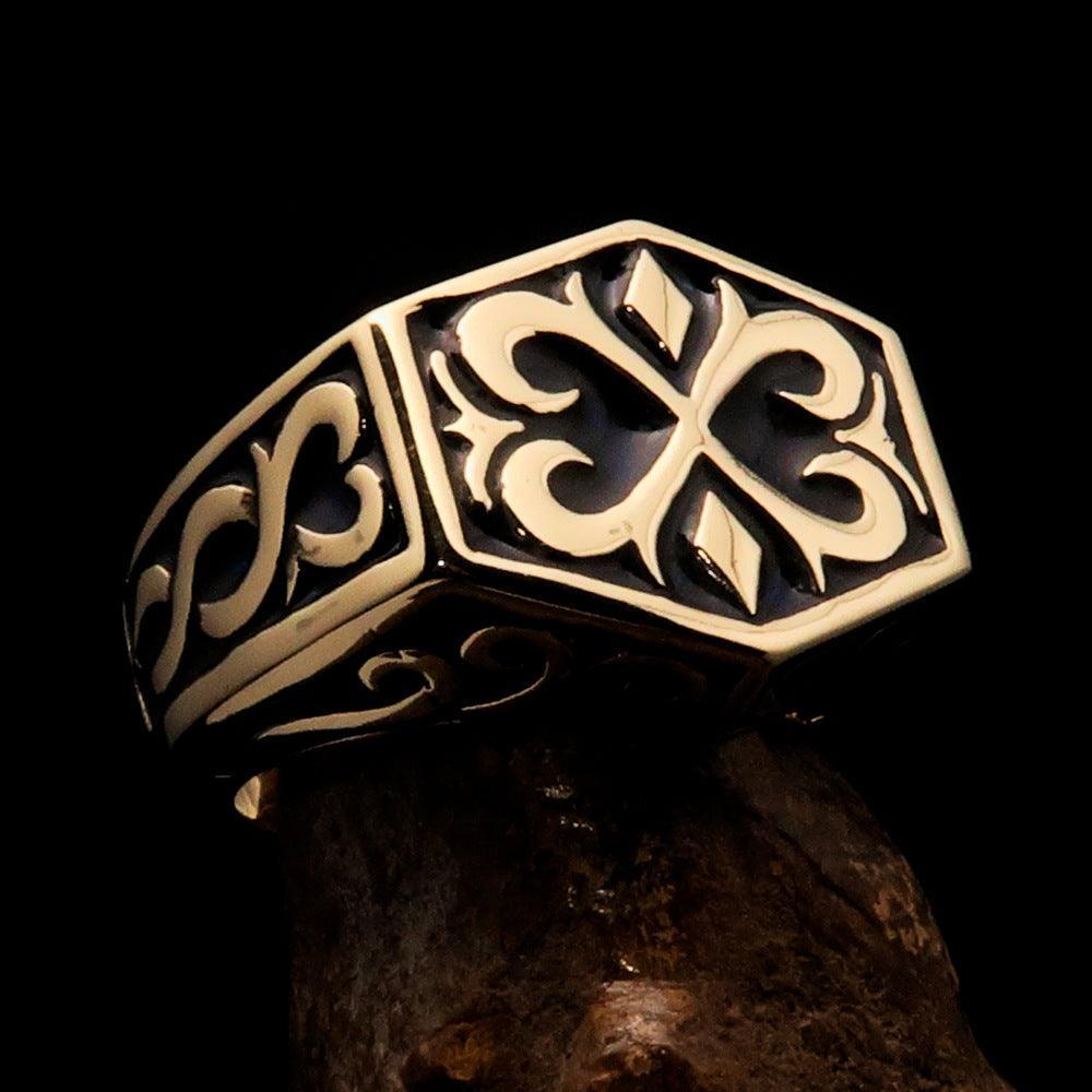 Excellent crafted Men's Medieval Ring black Oriental Crest Solid Brass - BikeRing4u