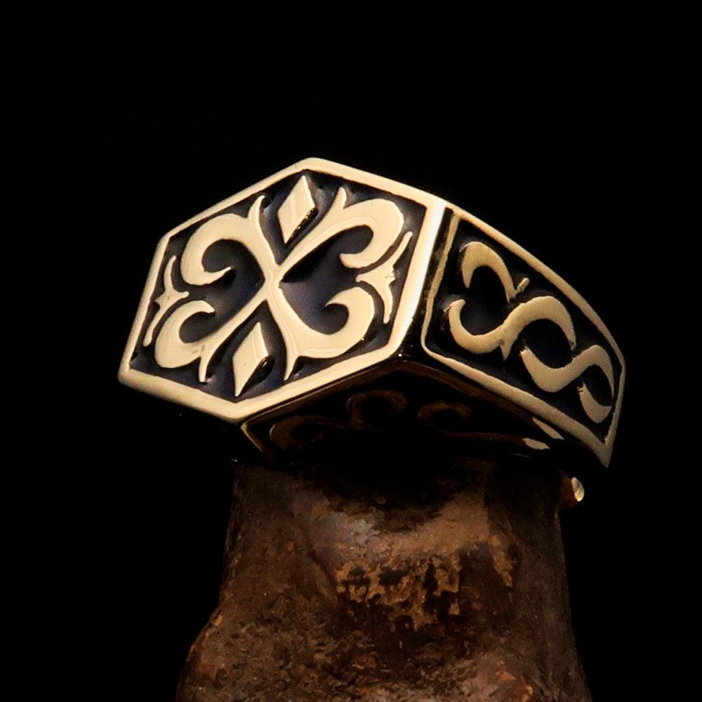Excellent crafted Men's Medieval Ring black Oriental Crest Solid Brass - BikeRing4u