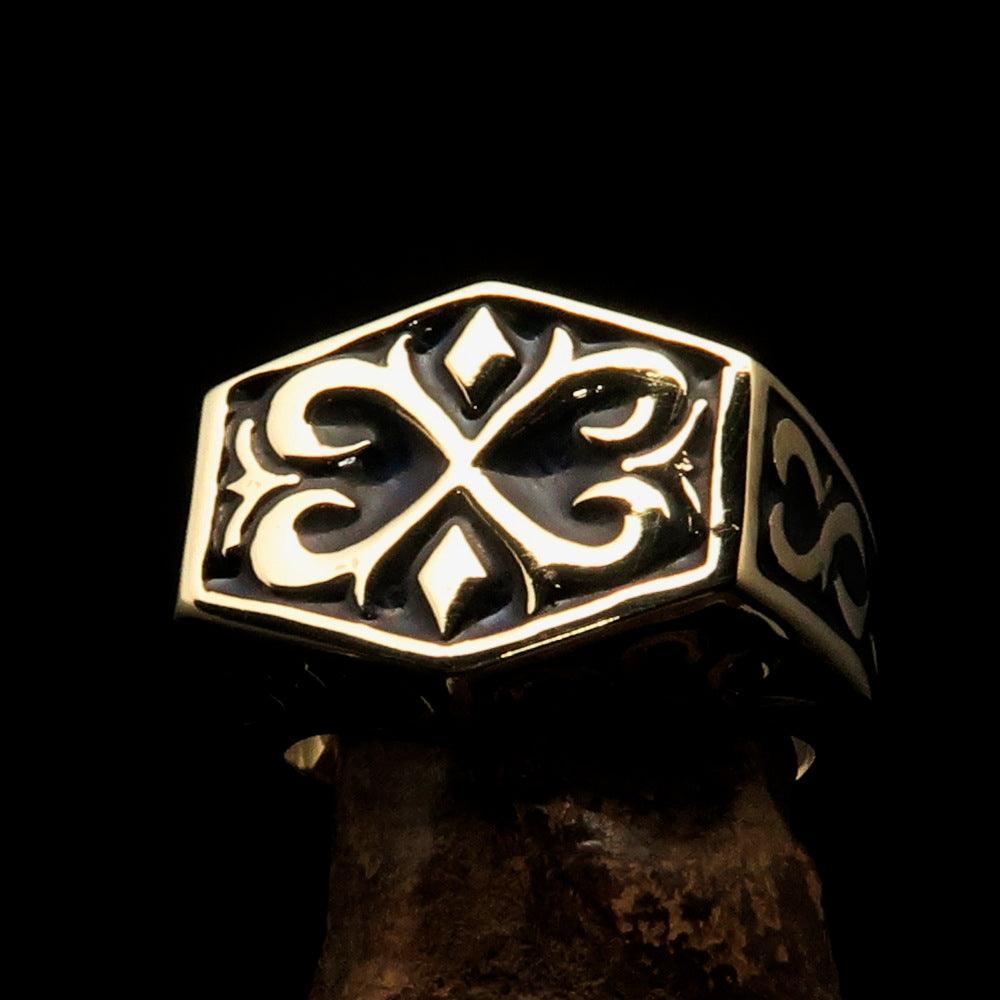Excellent crafted Men's Medieval Ring black Oriental Crest Solid Brass - BikeRing4u
