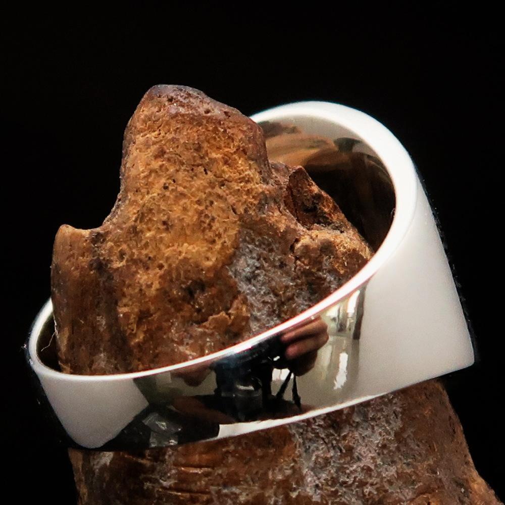 Excellent crafted two tone Men's big Egyptian Ankh Cross Ring - matte Sterling Silver - BikeRing4u