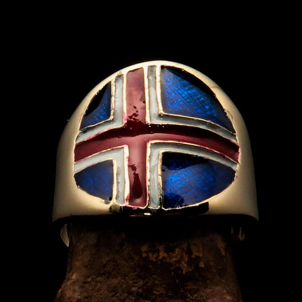 Perfectly crafted Men's National Flag Ring Iceland - solid Brass - BikeRing4u