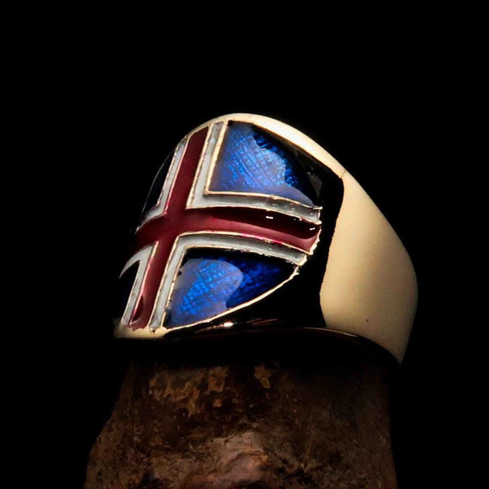 Perfectly crafted Men's National Flag Ring Iceland - solid Brass - BikeRing4u