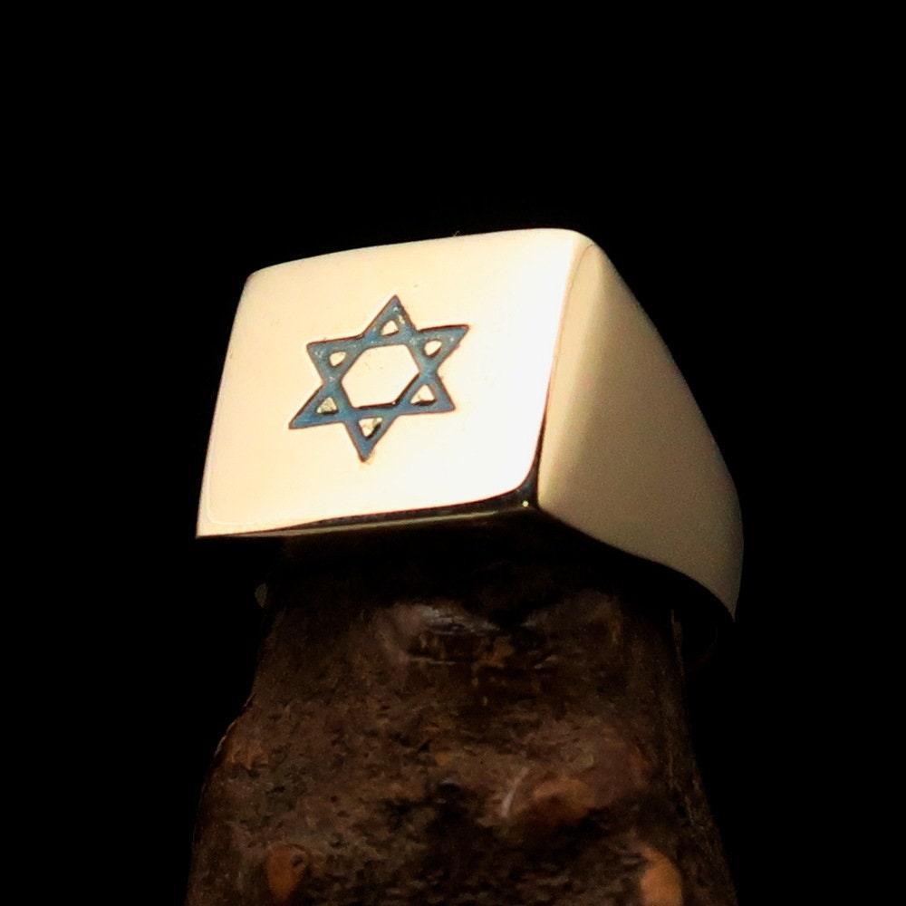 Star of David Ring, Square shaped Mirror polished Brass ring