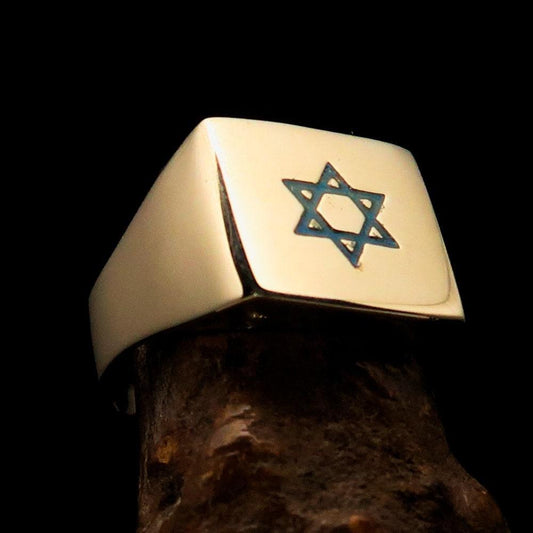 Star of David Ring, Square shaped Mirror polished Brass ring